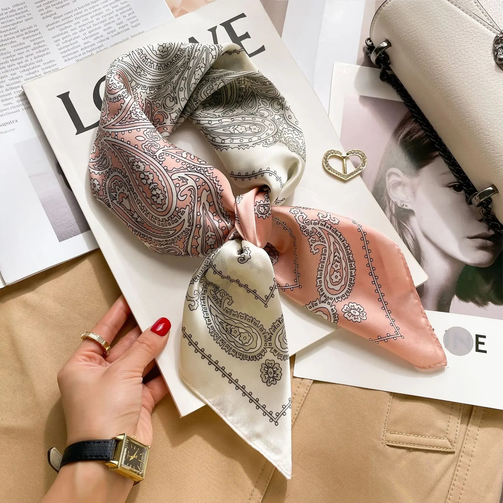 New Silk Scarf Neckerchief Women's Silk Square Scarf Purse Luxury Scarf for Women Designer Silk Headscarf SJ01.