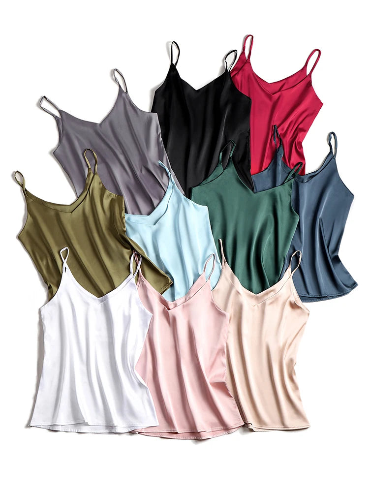 AOSSVIAO 2026 Spaghetti Strap Top Women Halter V Neck Basic White Cami Sleeveless Satin Silk Tank Tops Women'S Summer Camisole.