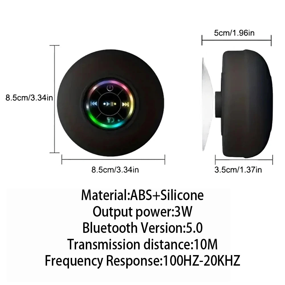 Portable Wireless Bluetooth 5.0 Speaker LED IPX4 Waterproof Loudspeaker Outdoor Bathroom Large Suction Cup Mini Stereo Sound Box.