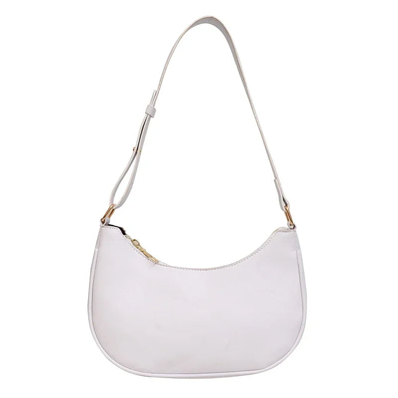 Women Luxury Solid Color PU Leather Shoulder Clutch Underarm Casual Tote Bag.