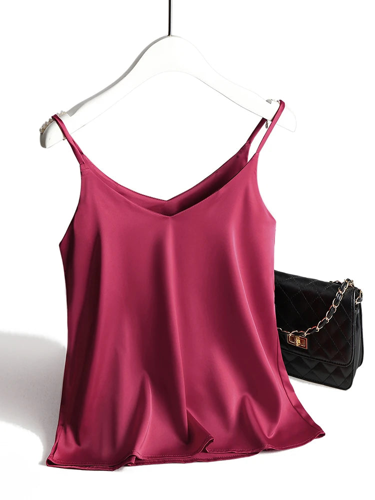 AOSSVIAO 2026 Spaghetti Strap Top Women Halter V Neck Basic White Cami Sleeveless Satin Silk Tank Tops Women'S Summer Camisole.