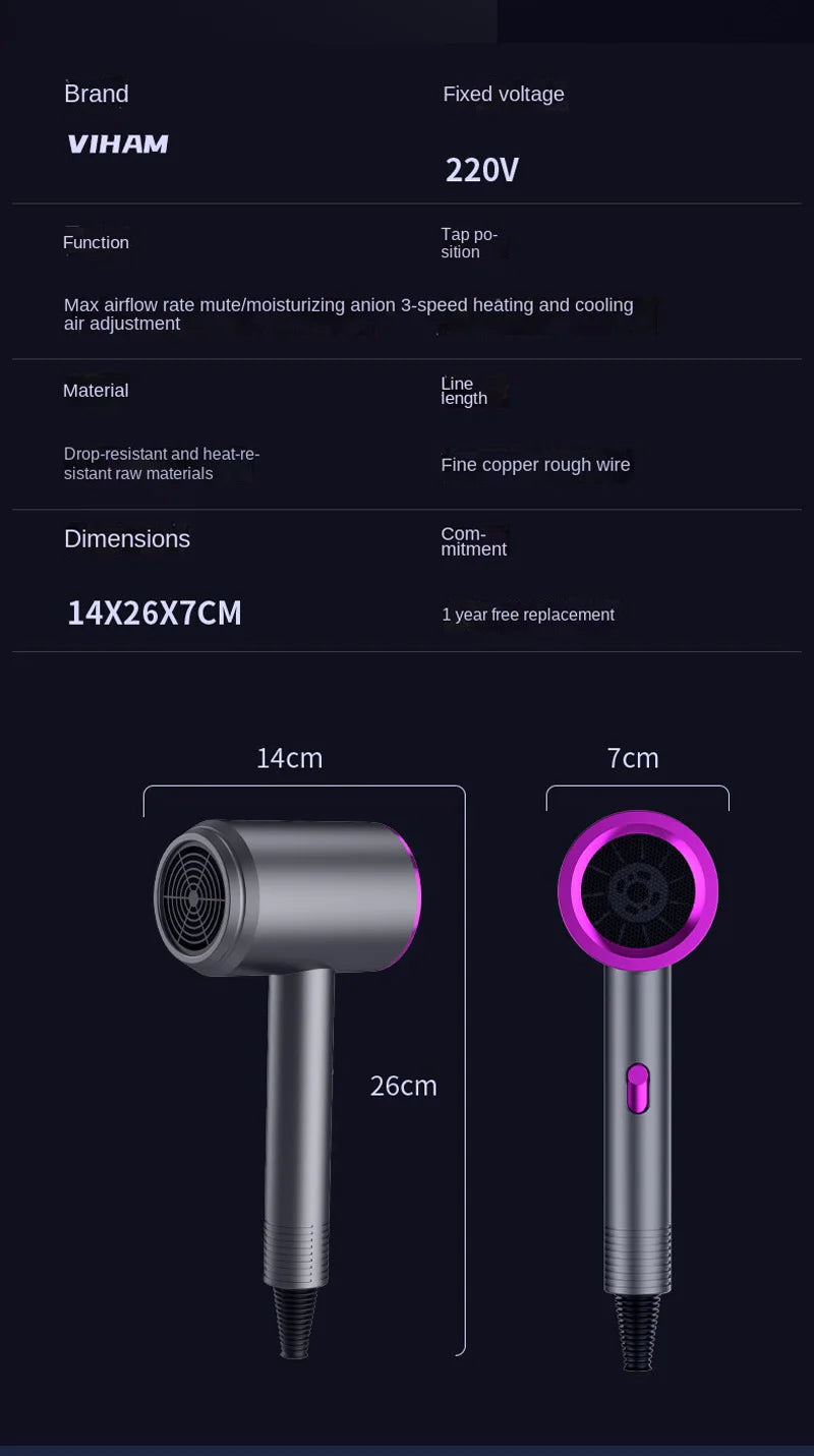 Hair Dryer High-Power Blue Light Negative Ion Ultra Silent Hair Care Quick Dry Home Powerful Constant Anion Electric Hair Dryer.