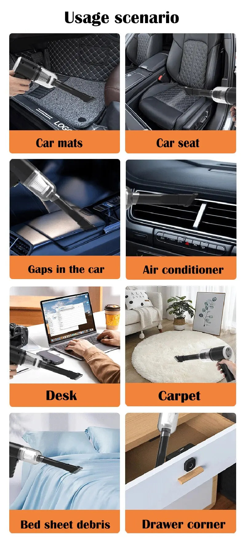 9000Pa Wireless Car Vacuum Cleaner USB Charging 1200mAh Portable Cleaning Appliance Mini Wet and Dry Vacuum Cleaner Household.