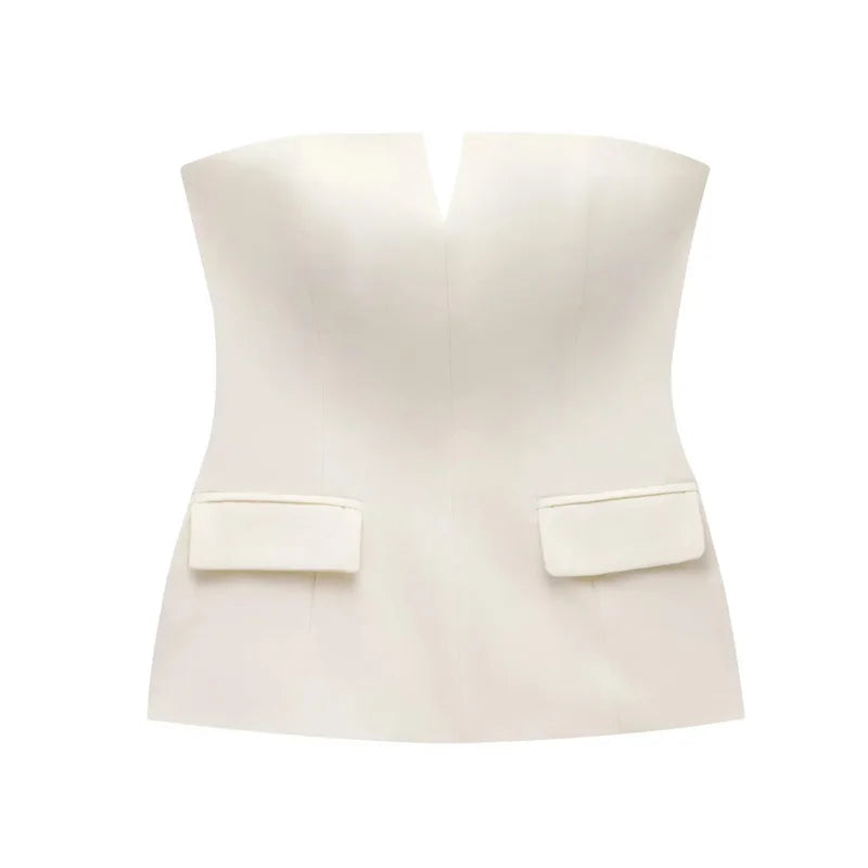 Tops for Women Strapless off White Crop Top Woman Summer Corset Tube Tops Sexys Backless Tank Top Sleeveless Solid Tops