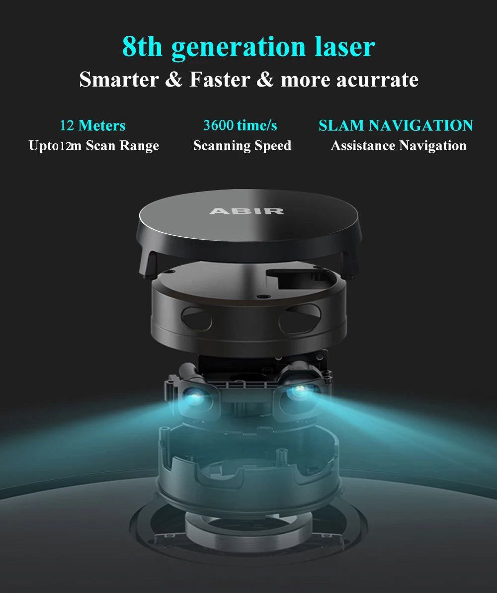 ABIR X8 Robot Vacuum Cleaner ,Laser System, Multiple Floors Maps, Zone Cleaning,Restricted Area Setting for Home Carpet Cleaning.