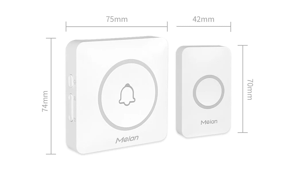 Meian Smart Home Doorbell Wireless Security Doorbell IP65 Waterproof Outdoor Door Bell 60 Songs 5 Volume Adjustable Chime Kit.
