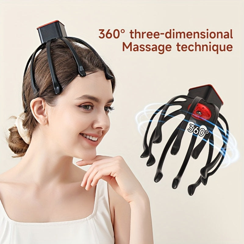 Masseur de cuir chevelu électrique en forme de pieuvre, rechargeable par USB, 3 vitesses réglables, mini outil de vibration portable, expérience de massage ultime, cadeau idéal pour hommes et femmes