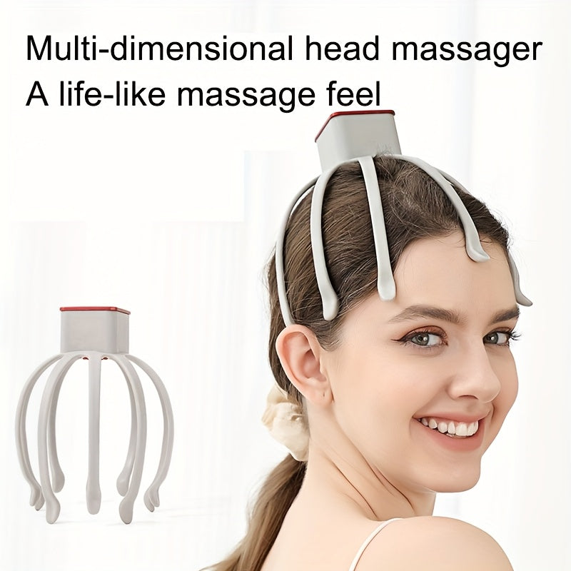 Masseur de cuir chevelu électrique en forme de pieuvre, rechargeable par USB, 3 vitesses réglables, mini outil de vibration portable, expérience de massage ultime, cadeau idéal pour hommes et femmes