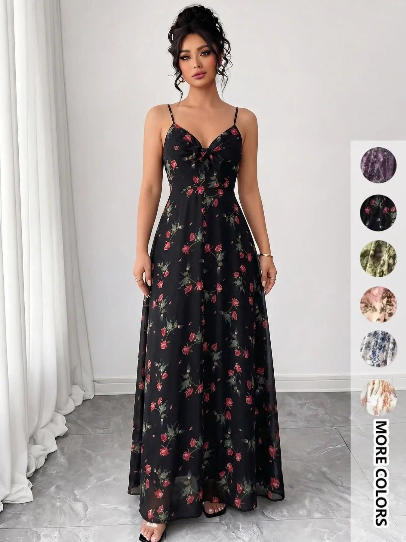 Women'S Boho Style Floral-Print Spaghetti Strap Cami Dress, Bohemian Fashion Casual A-Line Dress for Beach Holiday Vacation, Perfect for Summer