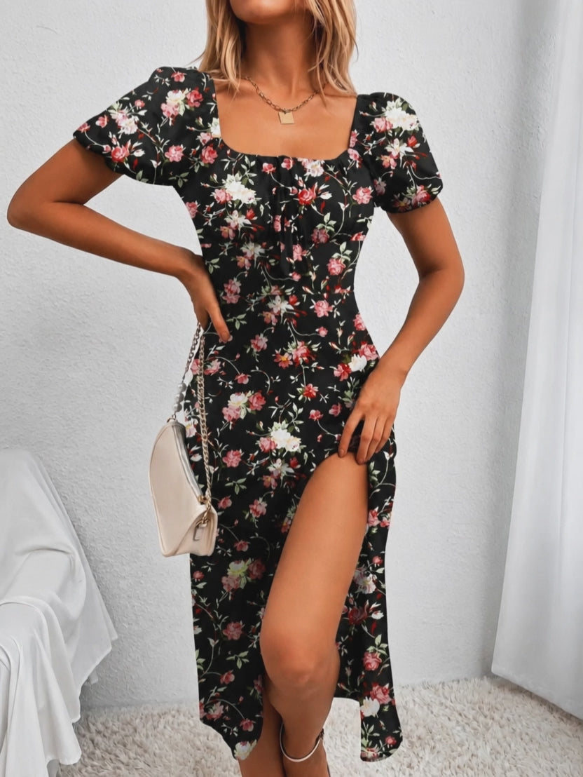 Futurhm Women's Boho Ditsy Floral Dress - Curvy Milkmaid Style.